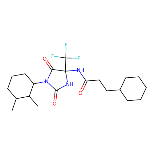 3-cyclohexyl-N-(1-(2,3-dimethylcyclohexyl)-2,5-dioxo-4-(trifluoromethyl)imidazolidin-4-yl)propanamide structure