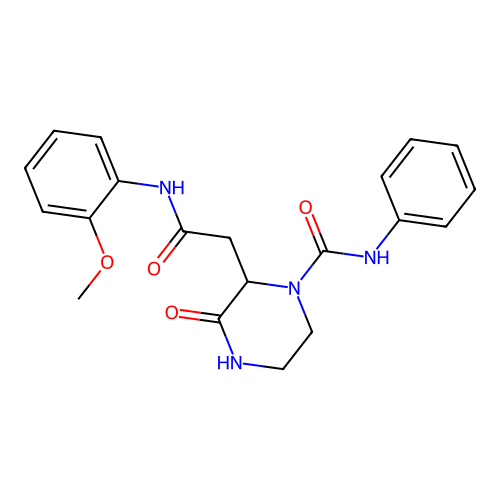 2-{2-[(2-methoxyphenyl)amino]-2-oxoethyl}-3-oxo-N-phenylpiperazine-1-carboxamide structure