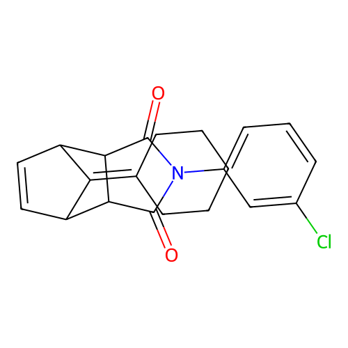 (3aR,4R,7S,7aS)-2-(3-chlorophenyl)-8-cyclohexylidene-3a,4,7,7a-tetrahydro-1H-4,7-methanoisoindole-1,3(2H)-dione structure