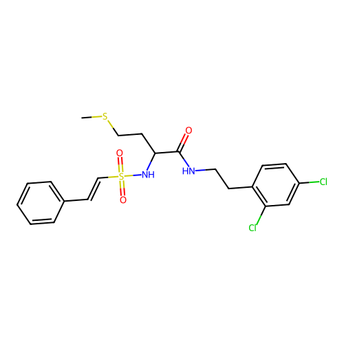 N-[2-(2,4-dichlorophenyl)ethyl]-4-(methylsulfanyl)-2-(2-phenylethenesulfonamido)butanamide structure