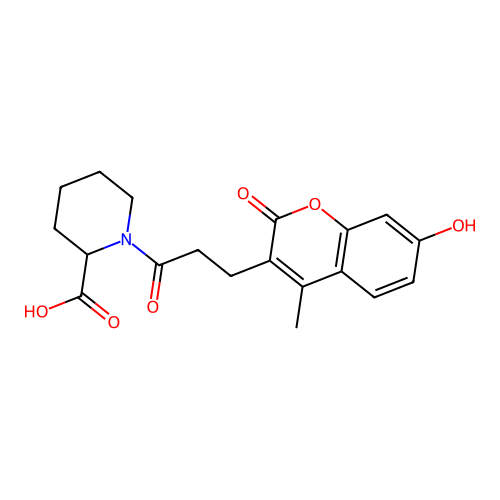 1-(3-(7-hydroxy-4-methyl-2-oxo-2H-chromen-3-yl)propanoyl)piperidine-2-carboxylic acid structure