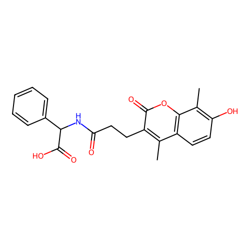 2-(3-(7-hydroxy-4,8-dimethyl-2-oxo-2H-chromen-3-yl)propanamido)-2-phenylacetic acid structure