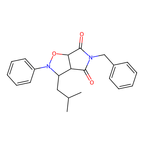 5-benzyl-3-isobutyl-2-phenyldihydro-2H-pyrrolo[3,4-d]isoxazole-4,6(5H,6aH)-dione structure
