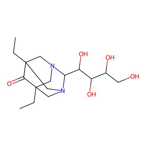 (5s,7s)-5,7-Diethyl-2-(1,2,3,4-tetrahydroxybutyl)-1,3-diazaadamantan-6-one structure