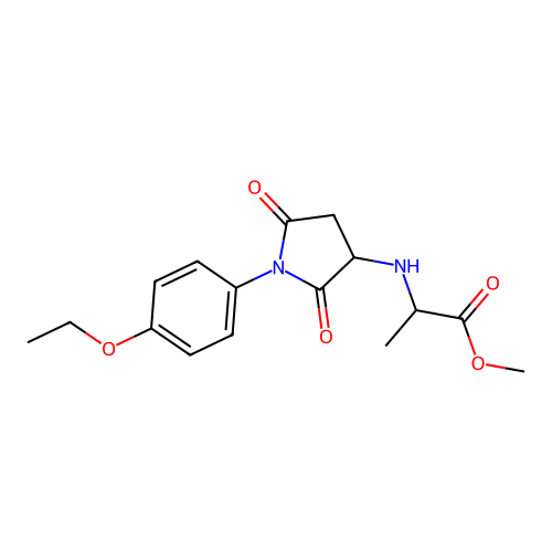 Propionic acid, 2-[1-(4-ethoxyphenyl)-2,5-dioxopyrrolidin-3-ylamino]-, methyl ester structure