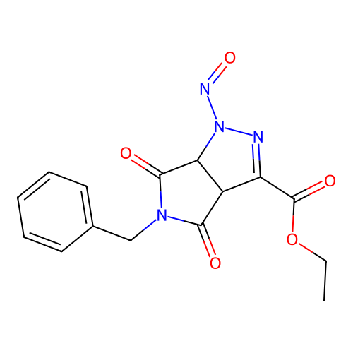 ethyl 5-benzyl-1-nitroso-4,6-dioxo-1,3a,4,5,6,6a-hexahydropyrrolo[3,4-c]pyrazole-3-carboxylate structure