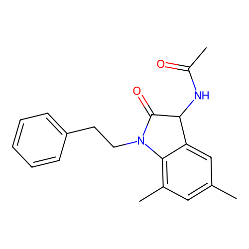 N-[5,7-dimethyl-2-oxo-1-(2-phenylethyl)-2,3-dihydro-1H-indol-3-yl]acetamide structure