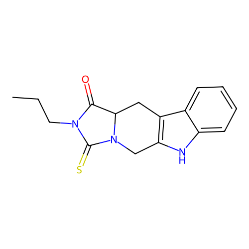 2-propyl-3-thioxo-2,3,5,6,11,11a-hexahydro-1H-imidazo[1',5':1,6]pyrido[3,4-b]indol-1-one structure
