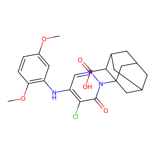 1-[5-chloro-4-(2,5-dimethoxyanilino)-6-oxopyridazin-1-yl]adamantane-2-carboxylic acid structure