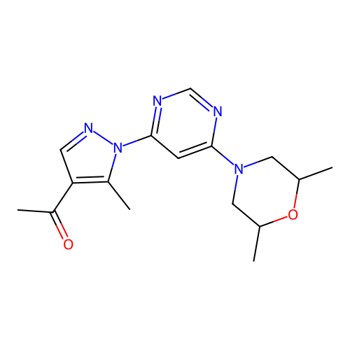 1-(1-(6-(2,6-dimethylmorpholino)pyrimidin-4-yl)-5-methyl-1H-pyrazol-4-yl)ethanone structure