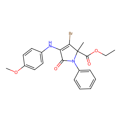 ethyl 3-bromo-4-(4-methoxyanilino)-2-methyl-5-oxo-1-phenylpyrrole-2-carboxylate structure