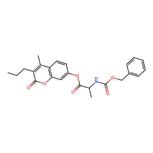 4-methyl-2-oxo-3-propyl-2H-chromen-7-yl 2-(((benzyloxy)carbonyl)amino)propanoate structure