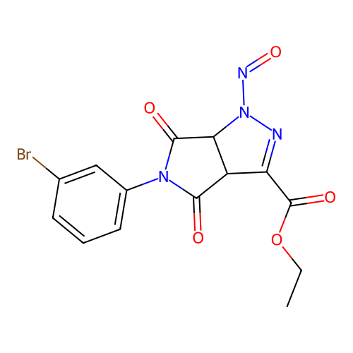 ethyl 5-(3-bromophenyl)-1-nitroso-4,6-dioxo-1,3a,4,5,6,6a-hexahydropyrrolo[3,4-c]pyrazole-3-carboxylate structure