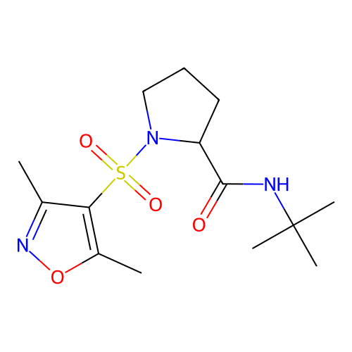 N-tert-butyl-1-[(3,5-dimethyl-1,2-oxazol-4-yl)sulfonyl]prolinamide structure