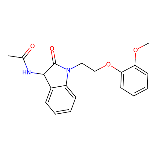 N-[1-[2-(2-methoxyphenoxy)ethyl]-2-oxo-3H-indol-3-yl]acetamide structure