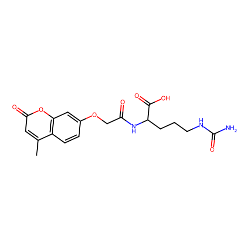 2-(2-((4-methyl-2-oxo-2H-chromen-7-yl)oxy)acetamido)-5-ureidopentanoic acid structure