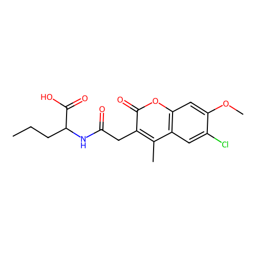 2-(2-(6-chloro-7-methoxy-4-methyl-2-oxo-2H-chromen-3-yl)acetamido)pentanoic acid structure