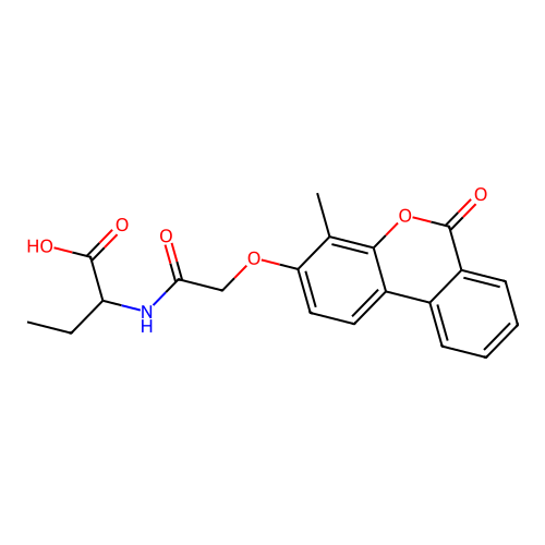 2-(2-((4-methyl-6-oxo-6H-benzo[c]chromen-3-yl)oxy)acetamido)butanoic acid structure