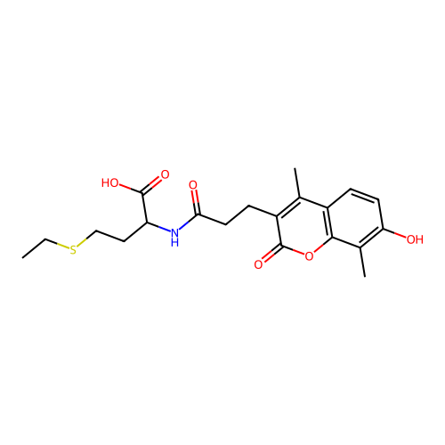4-(ethylthio)-2-(3-(7-hydroxy-4,8-dimethyl-2-oxo-2H-chromen-3-yl)propanamido)butanoic acid structure
