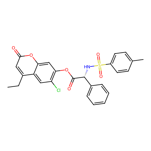 (6-chloro-4-ethyl-2-oxochromen-7-yl) (2R)-2-[(4-methylphenyl)sulfonylamino]-2-phenylacetate structure
