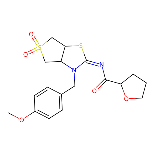 (Z)-N-(3-(4-methoxybenzyl)-5,5-dioxidotetrahydrothieno[3,4-d]thiazol-2(3H)-ylidene)tetrahydrofuran-2-carboxamide structure