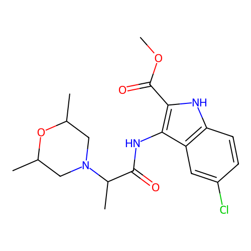 Methyl 5-chloro-3-[2-(2,6-dimethylmorpholin-4-yl)propanoylamino]-1H-indole-2-carboxylate structure
