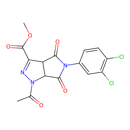 methyl 1-acetyl-5-(3,4-dichlorophenyl)-4,6-dioxo-1,3a,4,5,6,6a-hexahydropyrrolo[3,4-c]pyrazole-3-carboxylate structure