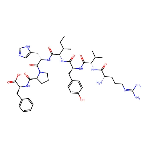 (2S)-2-[[(2S)-1-[(2S)-2-[[(2S,3S)-2-[[(2S)-2-[[(2S)-2-[[(2S)-2-氨基-5-(二氨基甲基亚基氨基)戊酰]氨基]-3-甲基丁酰]氨基]-3-(4-羟基苯基)丙酰]氨基]-3-甲基戊酰]氨基]-3-(1H-咪唑-5-基)丙酰]吡咯烷-2-羰基]氨基]-3-苯基丙酸 structure