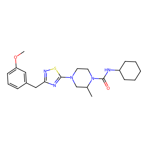(2S)-N-cyclohexyl-4-[3-[(3-methoxyphenyl)methyl]-1,2,4-thiadiazol-5-yl]-2-methylpiperazine-1-carboxamide structure