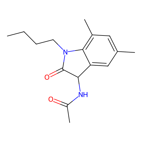 N-(1-butyl-5,7-dimethyl-2-oxo-2,3-dihydro-1H-indol-3-yl)acetamide structure