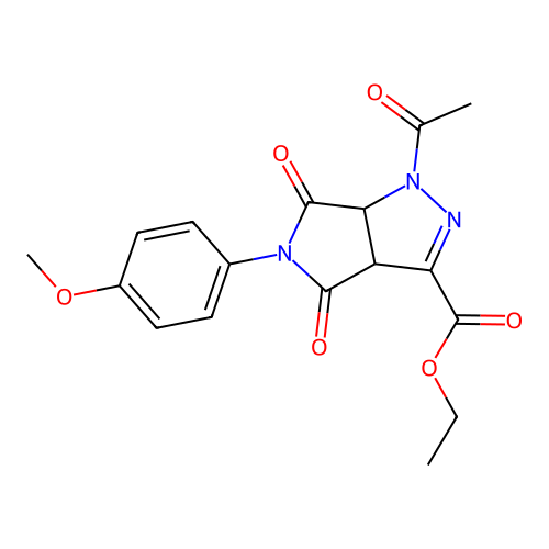 ethyl 1-acetyl-5-(4-methoxyphenyl)-4,6-dioxo-1,3a,4,5,6,6a-hexahydropyrrolo[3,4-c]pyrazole-3-carboxylate structure