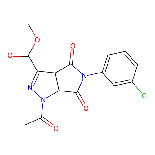 methyl 1-acetyl-5-(3-chlorophenyl)-4,6-dioxo-1,3a,4,5,6,6a-hexahydropyrrolo[3,4-c]pyrazole-3-carboxylate structure