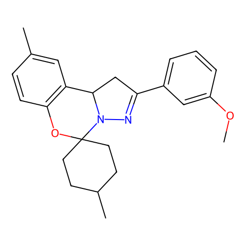 2'-(3-methoxyphenyl)-4,9'-dimethyl-1',10b'-dihydrospiro[cyclohexane-1,5'-pyrazolo[1,5-c][1,3]benzoxazine] structure