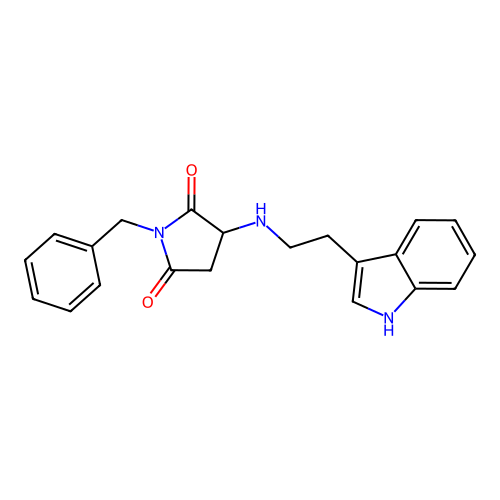 1-benzyl-3-{[2-(1H-indol-3-yl)ethyl]amino}pyrrolidine-2,5-dione structure