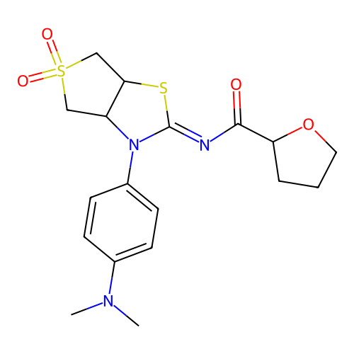 (Z)-N-(3-(4-(dimethylamino)phenyl)-5,5-dioxidotetrahydrothieno[3,4-d]thiazol-2(3H)-ylidene)tetrahydrofuran-2-carboxamide structure
