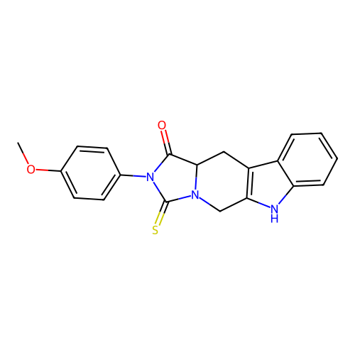 2-(4-methoxyphenyl)-3-thioxo-2,3,5,6,11,11a-hexahydro-1H-imidazo[1',5':1,6]pyrido[3,4-b]indol-1-one structure