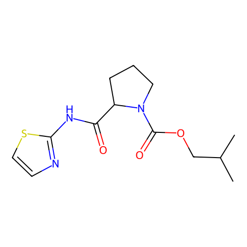 2-Methylpropyl 2-(1,3-thiazol-2-ylcarbamoyl)pyrrolidine-1-carboxylate structure