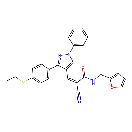 (2Z)-2-cyano-3-{3-[4-(ethylsulfanyl)phenyl]-1-phenyl-1H-pyrazol-4-yl}-N-(furan-2-ylmethyl)prop-2-enamide structure