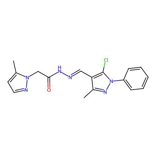 N'-[(E)-(5-chloro-3-methyl-1-phenyl-1H-pyrazol-4-yl)methylidene]-2-(5-methyl-1H-pyrazol-1-yl)acetohydrazide structure