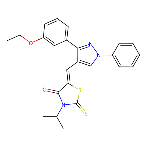 (Z)-5-((3-(3-ethoxyphenyl)-1-phenyl-1H-pyrazol-4-yl)methylene)-3-isopropyl-2-thioxothiazolidin-4-one structure