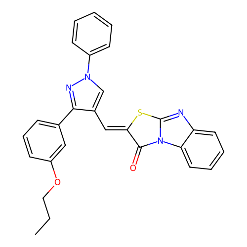(2Z)-2-{[1-phenyl-3-(3-propoxyphenyl)-1H-pyrazol-4-yl]methylidene}[1,3]thiazolo[3,2-a]benzimidazol-3(2H)-one structure