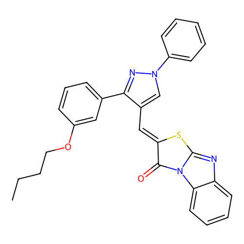 (2Z)-2-{[3-(3-butoxyphenyl)-1-phenyl-1H-pyrazol-4-yl]methylidene}[1,3]thiazolo[3,2-a]benzimidazol-3(2H)-one structure