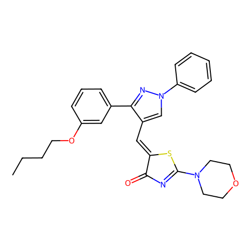 (Z)-5-((3-(3-butoxyphenyl)-1-phenyl-1H-pyrazol-4-yl)methylene)-2-morpholinothiazol-4(5H)-one structure