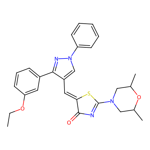 (Z)-2-(2,6-dimethylmorpholino)-5-((3-(3-ethoxyphenyl)-1-phenyl-1H-pyrazol-4-yl)methylene)thiazol-4(5H)-one structure