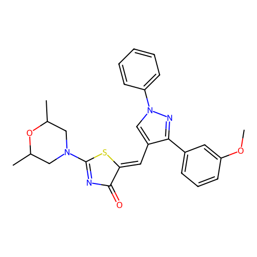 (Z)-2-(2,6-dimethylmorpholino)-5-((3-(3-methoxyphenyl)-1-phenyl-1H-pyrazol-4-yl)methylene)thiazol-4(5H)-one structure