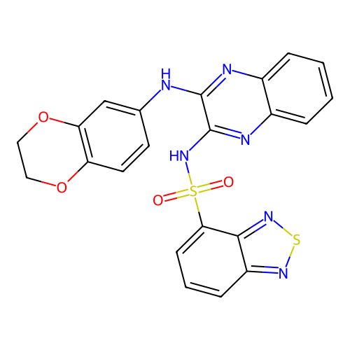 N-(3-((2,3-dihydrobenzo[b][1,4]dioxin-6-yl)amino)quinoxalin-2-yl)benzo[c][1,2,5]thiadiazole-4-sulfonamide structure