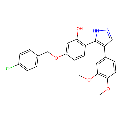 5-[(4-chlorobenzyl)oxy]-2-[4-(3,4-dimethoxyphenyl)-1H-pyrazol-3-yl]phenol structure