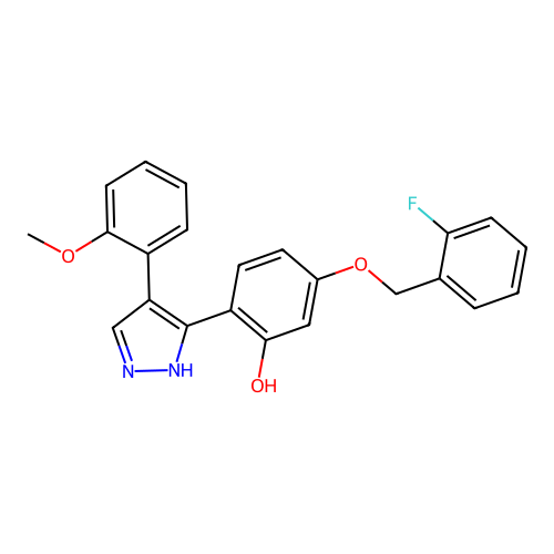 5-((2-fluorobenzyl)oxy)-2-(4-(2-methoxyphenyl)-1H-pyrazol-3-yl)phenol structure