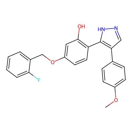 5-((2-fluorobenzyl)oxy)-2-(4-(4-methoxyphenyl)-1H-pyrazol-3-yl)phenol structure