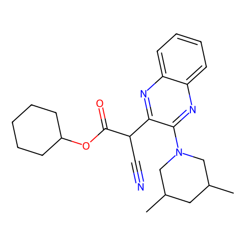 Cyclohexyl cyano[3-(3,5-dimethylpiperidin-1-yl)quinoxalin-2-yl]acetate structure